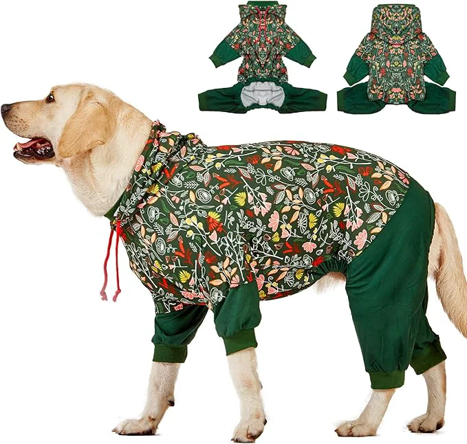 Convenient LovinPet Large Dog Onesies Big Pajamas Wound Care Post Surgery Anxiety Relief Lightweight Stretchy Fabric Dog Pajamas Dog Jammies Reflective Stripe Dew Moss Dark Green Print Pet PJ’s LargeAbout ThisOverview High-End