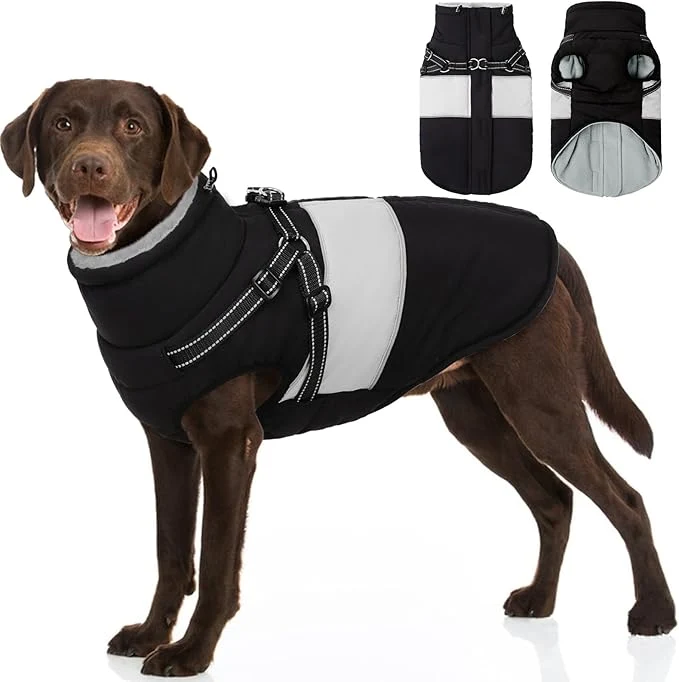 Elegant SUNFURA Dog Coat XXXL Dog Jacket Winter with Harness Built in Waterproof Pet Snow Jacket with Furry Collar for Chilly Day Reflective Fleece Snowsuit for Extra Large Dogs Black 3XLAbout ThisOverview Next-Generation