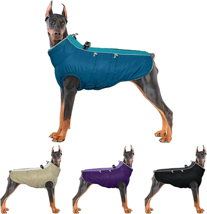 Professional IDOMIK Warm Dog Coat with Harness Waterproof Reflective Dog Jackets for Small Medium Large Dogs Fleece High Collar Winter Jacket with Zipper Pet Winter Snowsuit Clothes for Cold Weather Blue 3XLAbout ThisOverview Luxury