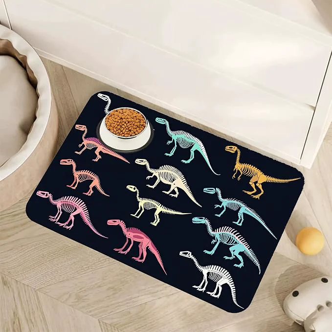 Responsible Dinosaur Skeleton Dog Cat Food Mat Vintage Color Absorbent Pet Feeding Mat Original Design