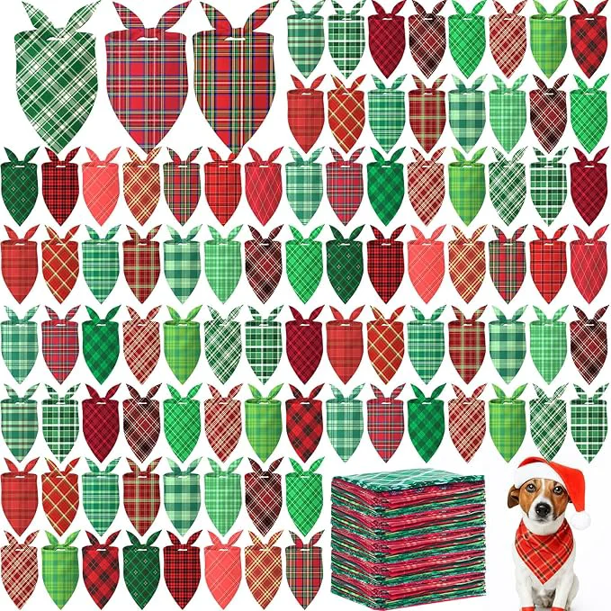 Classic Abbylike 200 Pcs Christmas Dog Bandanas Bulk Xmas Red and Green Buffalo Plaid Bandanas for Dogs Triangle Kerchief Bibs Scarf Set for Pet Christmas Costume Photo Props Accessories Pet Shops 25 StylesAbout ThisOverview Practical