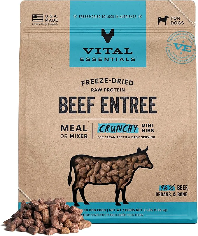 High-Quality Vital Essentials ze-Dried Raw Beef Crunchy Mini Nibs Complete Meal or Mixer Dog Food 3 lbs Big BagAbout This Dependable
