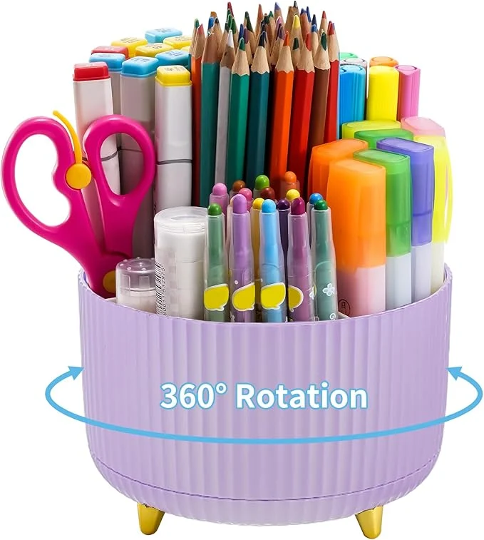 Functional Marbrasse Desk Organizer 360-Degree Rotating Pen Holder Desk Organizers and Accessories with 5 Compartments Pencil Holder Art Supply Storage Box Caddy for Office Home（Purple）About ThisOverview Superior