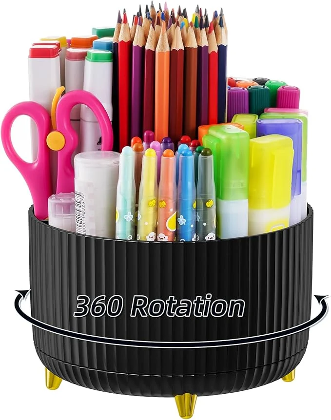 Enhanced Marbrasse Desk Organizer 360-Degree Rotating Pen Holder Desk Organizers and Accessories with 5 Compartments Pencil Holder Art Supply Storage Box Caddy for Office Home Black About ThisOverview Next-Generation