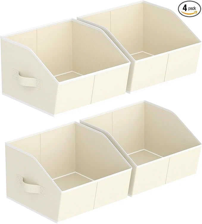 Original Storage Bins for Shelves – Small Trapezoid Closet Shelf Organizer Fabric Organization Bins with Handles Storage Baskets for Clothes Towel Purse 4 Pack BeigeAbout ThisOverview Outstanding