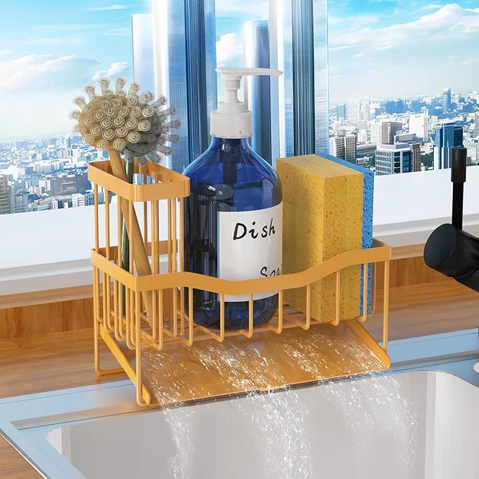 Sustainable Maifan Sink Caddy Sponge Holder for Kitchen with Brush Holder and Stainless Steel Self Drain Tray Rustproof Kitchen Sink Organizer for Sponge Soap Dispenser Storage AccessoriesAbout ThisOverview Advanced