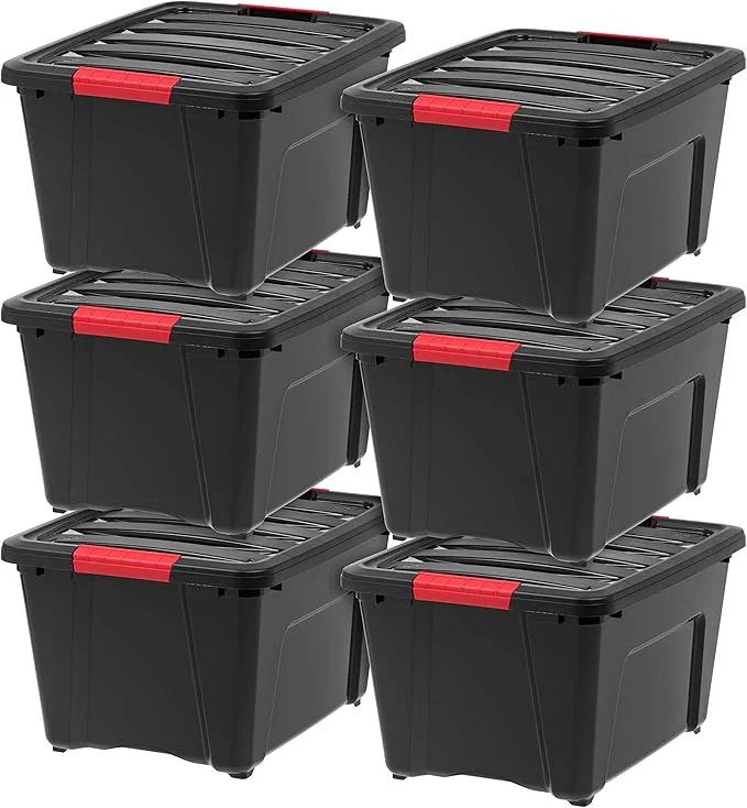 Quality IRIS USA 32 Qt Stackable Plastic Storage Bins with Lids 6 Pack – BPA- Made in USA – Garage Organizing Solution Latches Durable Nestable Containers Secure Pull Handle – BlackAbout ThisOverview Green