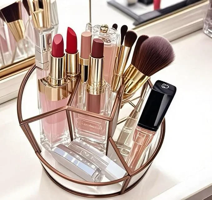 Effective 360° Rotate Makeup Brush Holder Makeup Organizers Countertop Perfume Tray Bathroom Organizer and Storage for Eyeliner Lipstick Lazy Susan Organizer for Vanity Cabinet Dresser Bathroom Brass About ThisOverview Convenient