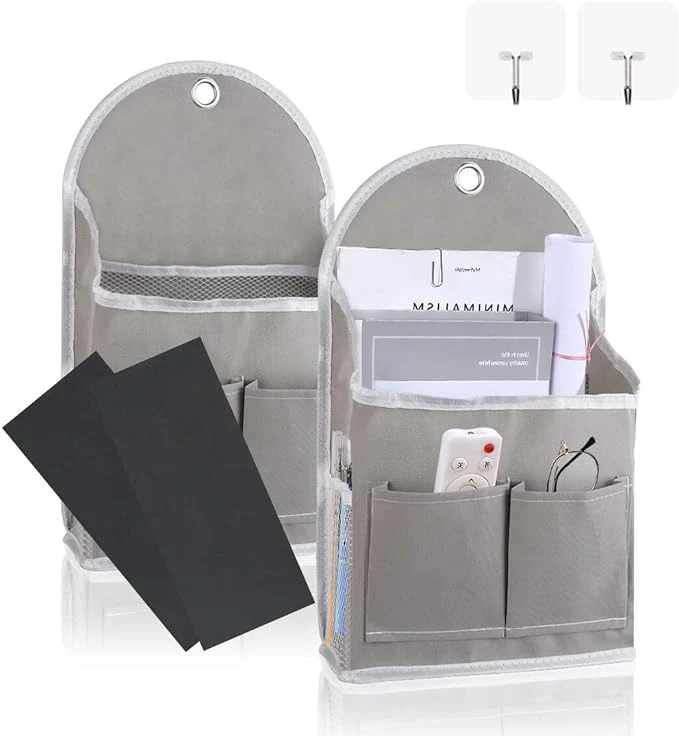 Contemporary 2 Pack Wall Hanging Storage Bag with Pockets Locker Organizer Basket with Sticky Hook Fabric Wall Organizer Waterproof Hanging Bag for Closet Door Bedroom Bathroom Office Home Kitchen Grey About ThisOverview Versatile