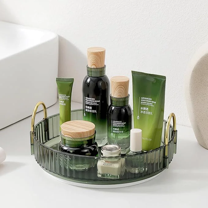 Selected Rotating Makeup Organizer for Vanity Skincare Make Up Organizers for Bathroom Counter Clear Perfume Dresser Cosmetic Storage Display Case Holder 360 Spinning 1 Tier Green Official