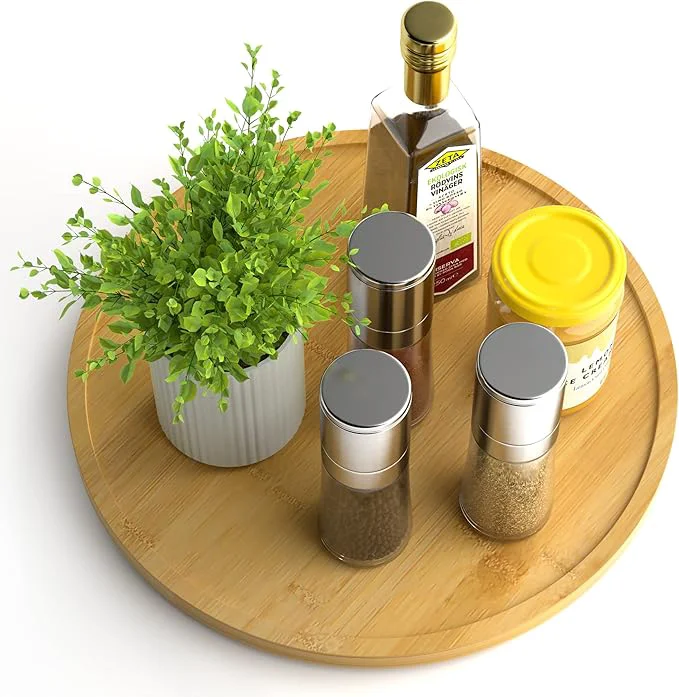 Environmentally Friendly Lazy Susan Organizer Homerays 12 Inch Non-Skid Bamboo Lazy Susan for Kitchen Rotating Spice Rack for Kitchen Cabinet Wood Turntable for Kitchen Countertop OrganizerAbout ThisOverview Exceptional