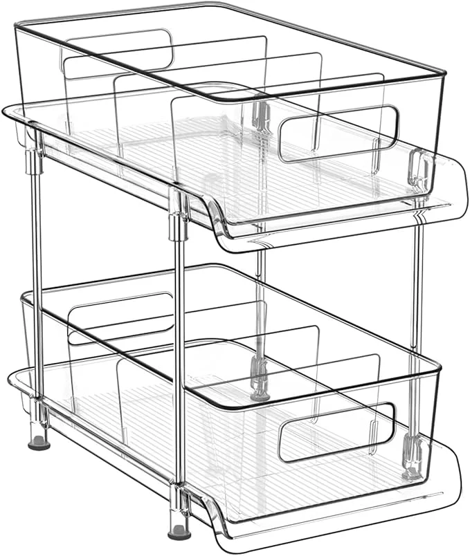 Pure HIHEGD 2 Tier Bathroom Storage With Dividers Clear Under Sink Pull Out Organizer for Kitchen Pantry Medicine CabinetAbout ThisOverview Next-Generation