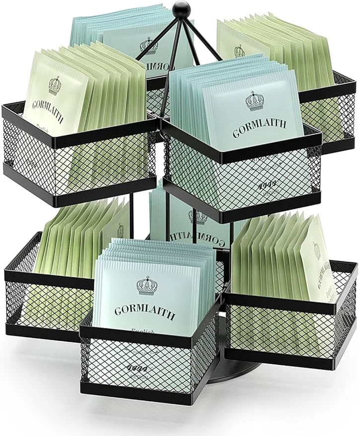 Premium VOGWOLTH Tea Bag Organizer Tea Bag Storage Holder Spinning Carousel 96 Teabags Container Lazy Susan Coffee Creamer Sweetener Tea Caddy for Kitchen Counter Cabinet Pantry Shelf OrganizerAbout ThisOverview Functional