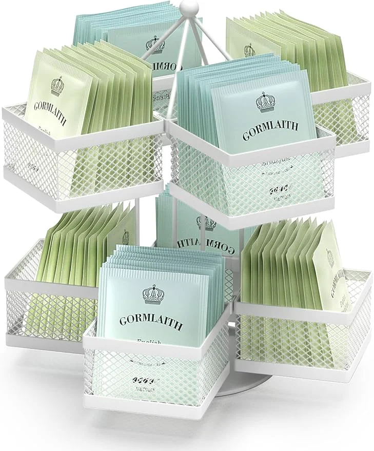 Exceptional VOGWOLTH Tea Bag Organizer Tea Bag Storage Holder Spinning Carousel 96 Teabags Container Lazy Susan Coffee Creamer Sweetener Tea Caddy for Kitchen Counter Cabinet Pantry Shelf OrganizerAbout ThisOverview Secure
