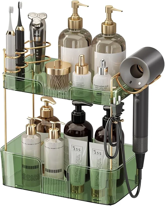 Natural YCIA DONE Luxury Bathroom Counter Organizer Large Makeup Organizer Countertop Shelf Organizer Vanity Tray Easily Assemble for Bathroom Organizers and Storage Undersink Cabinet 2 Tiers GreenAbout ThisOverview Flexible