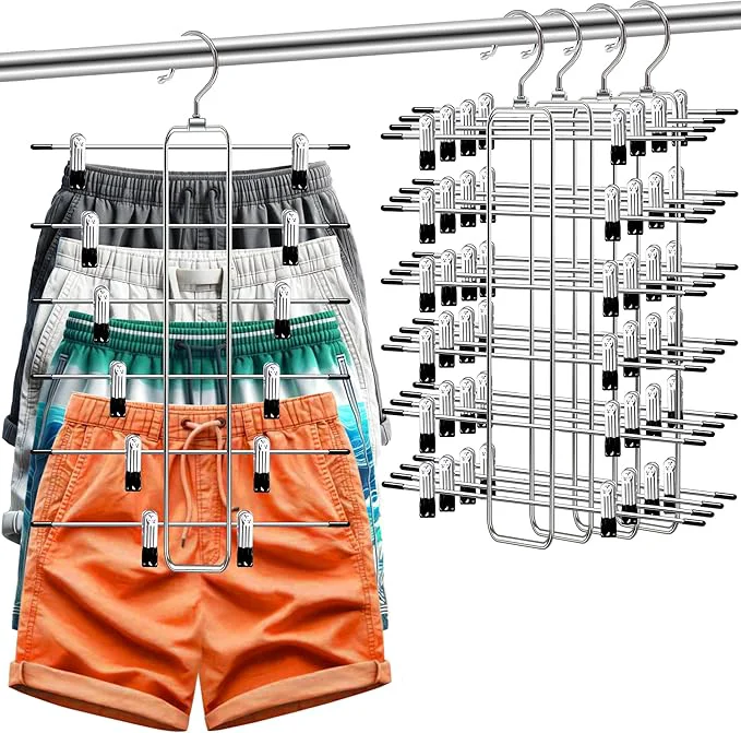 Optimized Closet-Organizers-and-Storage 6 Tier Pants-Hangers-Space-Saving Skirt-Hangers with Clips for Closets Organizer College-Dorm-Room-Essentials 4 Pack Closet Storage Clothes Shorts Hanger 4 Pack-Silver About ThisOverview Safe