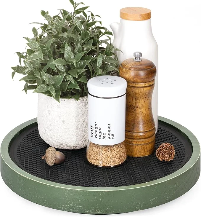 Optimized Pine Wood Non-Skid Lazy Susan for Table Top – 10.5 Lazy Susan Turntable for Cabinet Kitchen Decor Coffee Table – I as a Spice Rack Bathroom Tray with Rubber Mat Green About ThisOverview Unique
