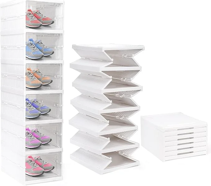 Premium Material Nicunom Foldable Shoe Rack Organizer 6-Tier Shoe Storage Box Collapsible Plastic Shoe Shelf Clear Shoe Boxes with Doors Stackable Shoe Storage Bins Shoe Organizer for Entryway ClosetAbout ThisOverview Efficient