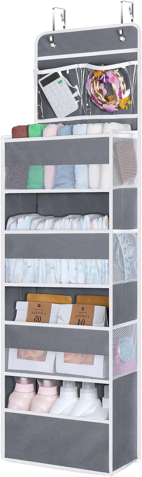 Powerful Univivi Over The Door Organizer 5 Shelf Door Hanging Organizer Nursery Door Storage with 4 Large Compartments and 2 Small PVC Pockets 6 Side Pockets for Bathroom Cosmetics and Nursery Baby EssentialAbout ThisOverview Long-Lasting