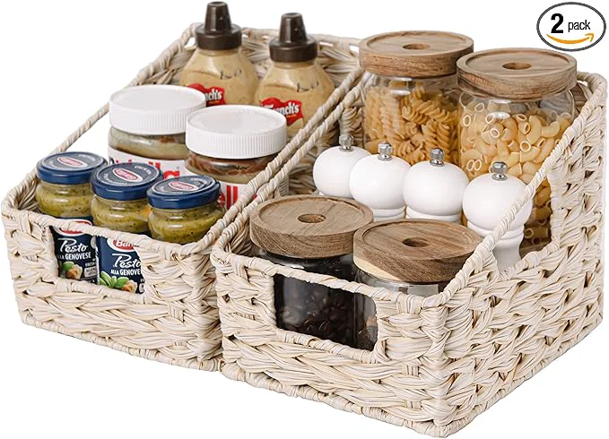 High-Performance GRANNY SAYS Wicker Basket with Handles Trapezoid Decorative Woven Baskets Waterproof Wicker Storage Baskets for Shelves Basket for Organizing Butter Milk 2-PackAbout ThisOverview Dependable