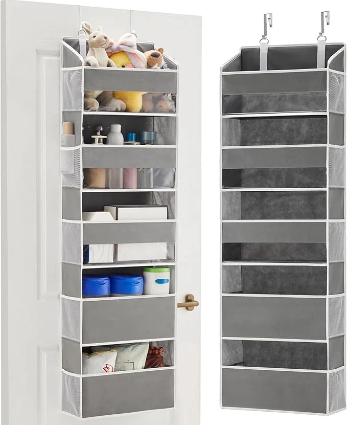 Eco-Friendly 5 Tiers Over The Door Organizer Hanging – EXTRA THICK 50lbs HUGE CAPACITY 10 Side Mesh Pockets Over The Door Shoe Organizer for Closet Diaper Organizer Bedroom Bathroom Nursery Grey 1pc About ThisOverview Quality