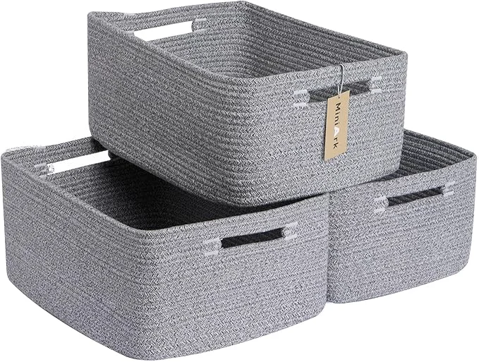 Sustainable Large Storage Baskets for Shelves Closet Organizers Bins for Clothes Blanket Towels Baby Nursery Toy Baskets Box Woven Rope Baskets 17 x 13 x 7.5 3 Packs Mixed GreyAbout ThisOverview Smooth