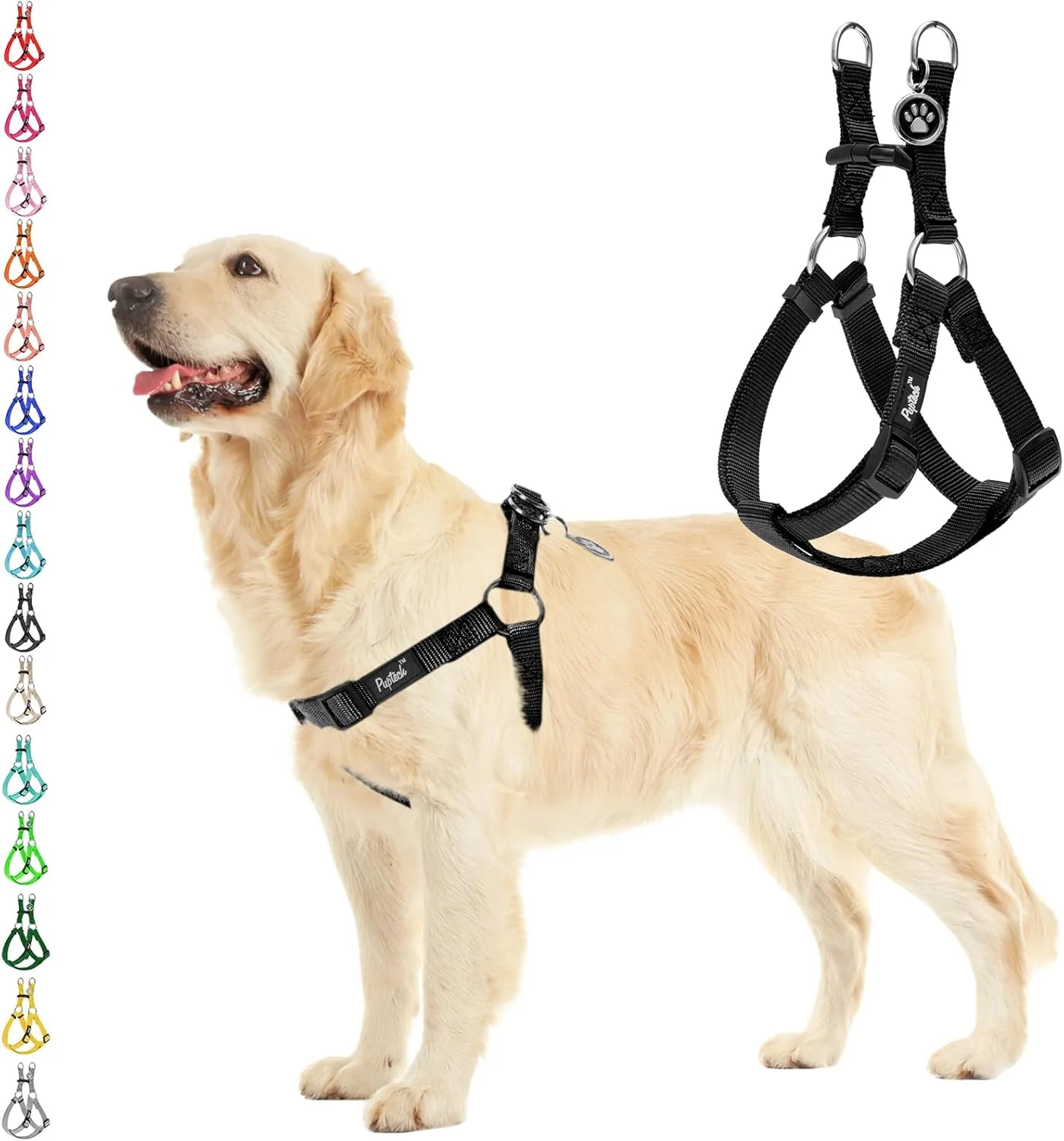 Fashionable PUPTECK No Pull Dog Harness Soft Adjustable Basic Nylon Step in Puppy Vest Outdoor Walking with ID Tag Medium First-Class