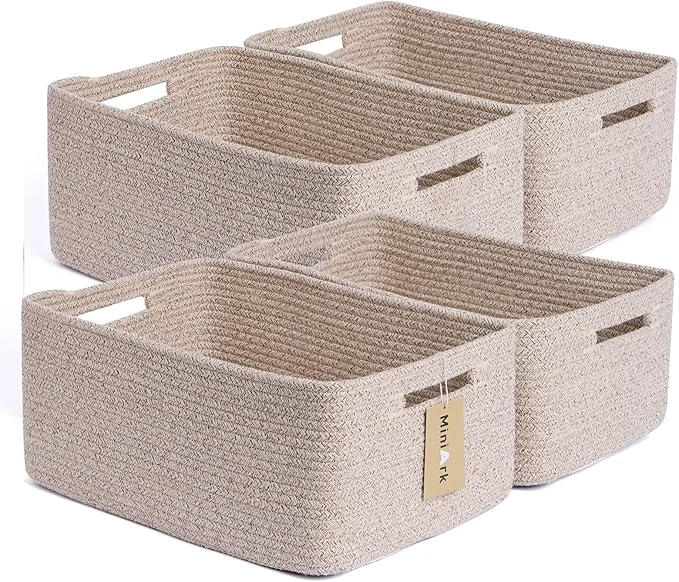 Effective Large Storage Baskets for Organizing Closet Shelf Baskets for Clothes Blanket Towels Baby Nursery Toy Bins Box Woven Rope Baskets 17 x 13 x 7.5 4 Packs Mixed BrownAbout ThisOverview Carefully Designed