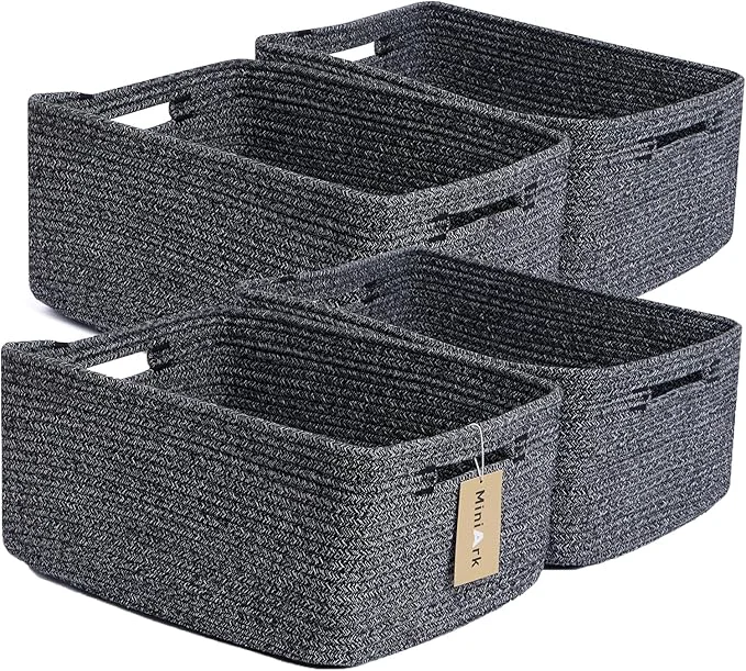 Verified Large Storage Baskets for Organizing Closet Shelf Baskets for Clothes Blanket Towels Baby Nursery Toy Bins Box Woven Rope Baskets 17 x 13 x 7.5 4 Packs Dark GrayAbout ThisOverview Premium Material