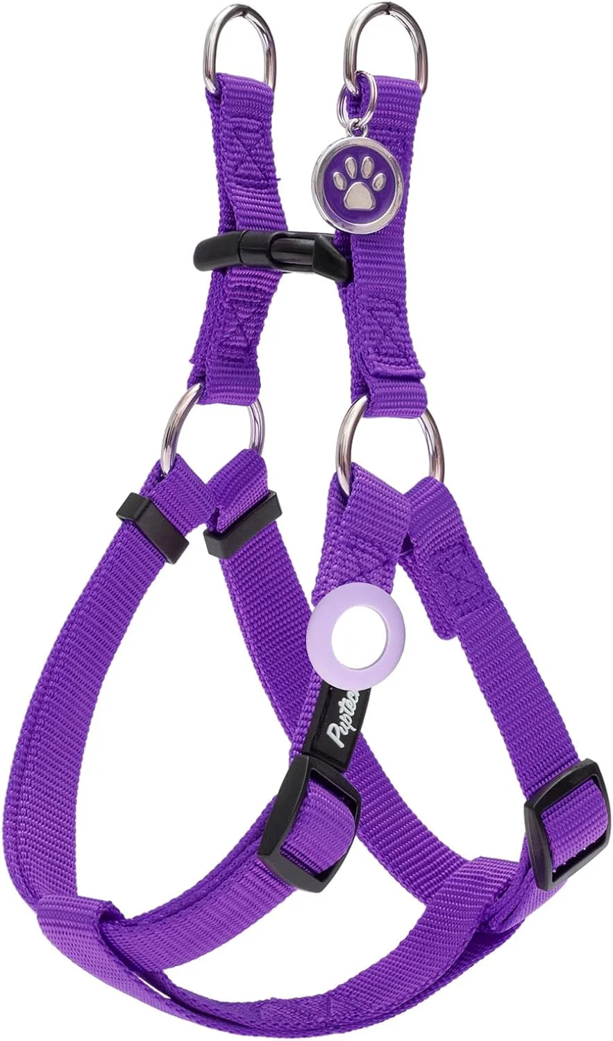 Convenient PUPTECK No Pull Dog Harness Soft Adjustable Basic Nylon Step in Puppy Vest Outdoor Walking with ID Tag and A-ir Tag Case Purple L Pure