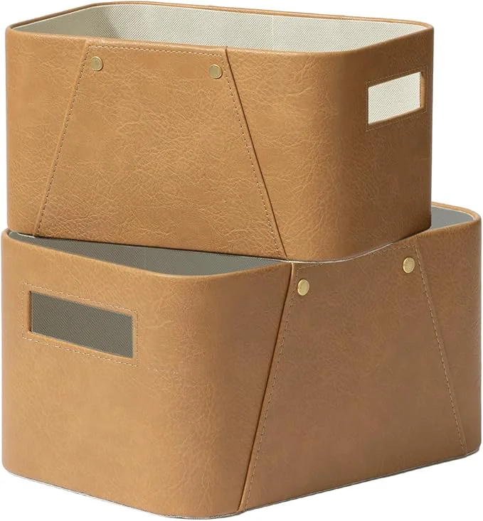 Proven La Jolie Maison Storage Baskets for Organizing 2 Pack Storage Cube Boxes Luxury Brown Vegan Leather for Closet Shelf Cabinet Bookcase CamelAbout ThisOverview Exclusive