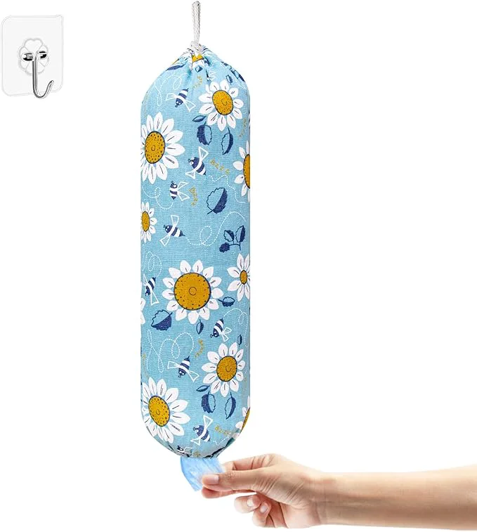 Smart Plastic Bag Holder Wall Mount Plastic Bag Organizer Washable Large Grocery Bag Storage Dispenser Shopping Bags Carrier for Home Kitchen Travelling Adjustment with Drawstring Sunflower 22×9 About This Proven