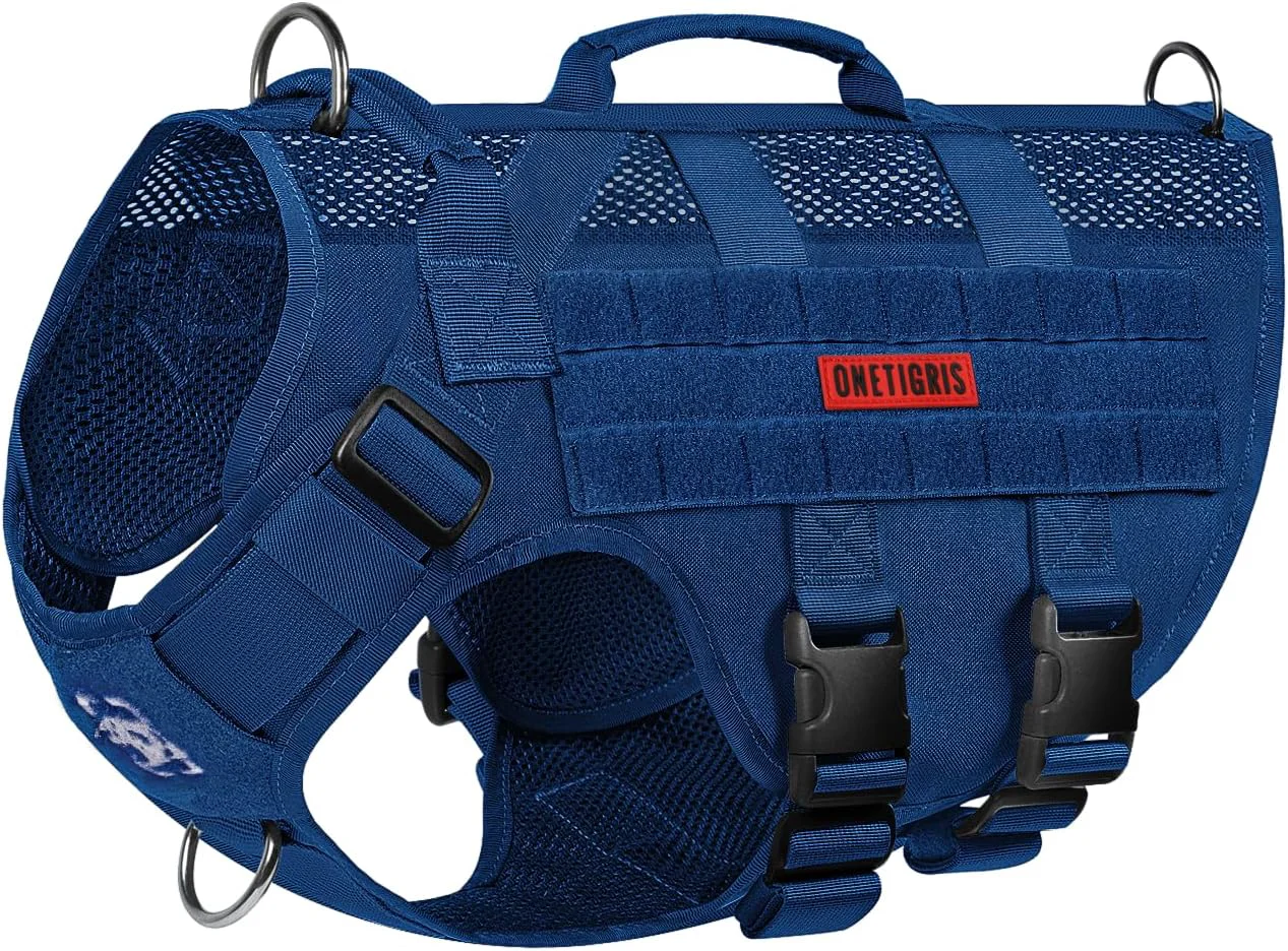 Trendy OneTigris No Pull Tactical Dog Harness for Small Medium Dogs Mesh Design Service Dog Vest Breathable Military Dogs Molle Vests with Handles Harness for Walking Hiking Training Blue M Top-Quality