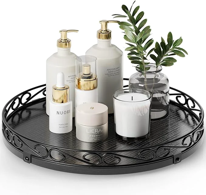 Sophisticated Yoobure 13 Lazy Susan Turntable for Cabinet – Farmhouse Wooden Round Tray for Table Top 360° Rotating Lazy Susans Counter Organizer with Patterned Raised Edge for Kitchen Dining Table Decor BlackAbout ThisOverview High-Performance