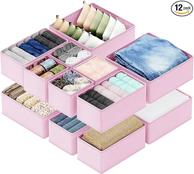Soft SpaceAid Drawer Organizer Clothes 12 Pack Dresser Organizer Bins for Nursery Closet Organization and Storage Dividers for Clothing Baby Clothes Underwears Socks Pink About ThisOverview Quality