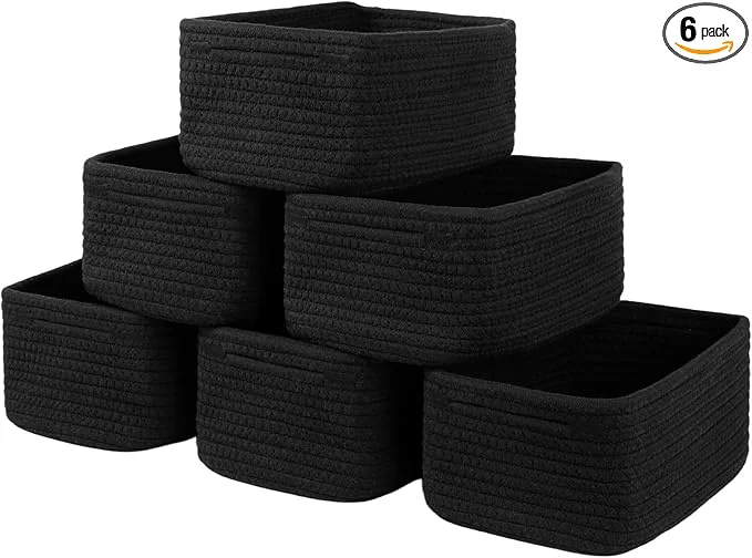 Breathable 6 Pack Storage Baskets for Shelves Small Baskets for Shelves Cute Decorative Storage Bins Organizer Basket for Gifts Empty 11.8”Lx7.8”Wx4.7”H-BlackAbout ThisOverview Functional