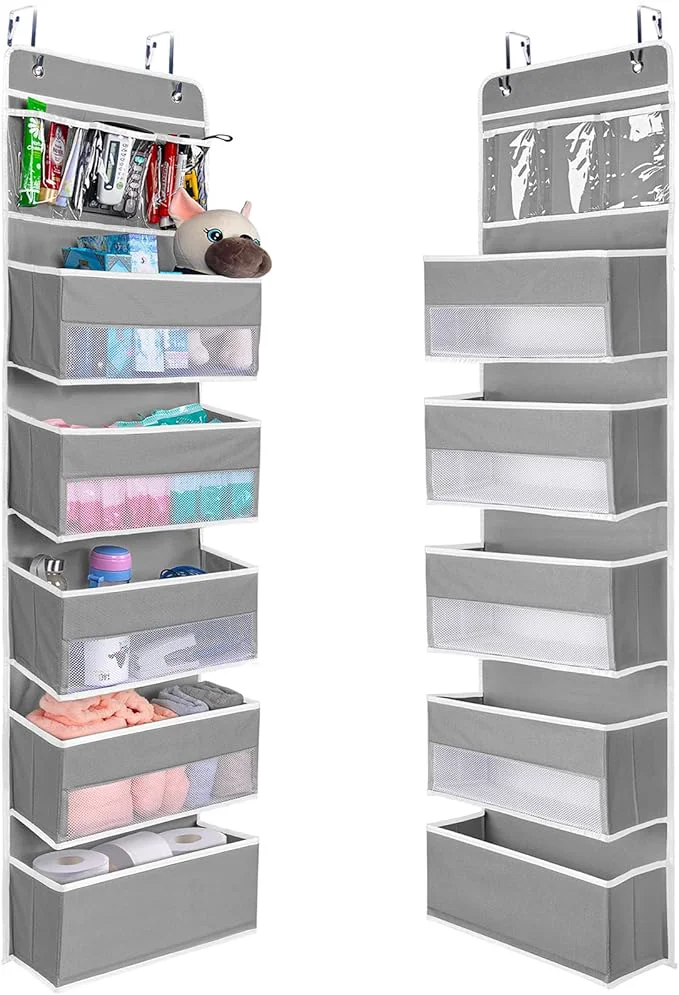 Green NesTidy Over The Door Organizer Storage 6 Layers Wall Mount Hanging Organizer with 5 Large Pocket Organizers and 3 Small Pockets for Baby Essentials Toys Cosmetics and Sundries Grey 1 Pack About ThisOverview Modern