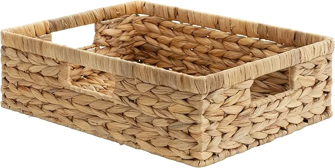 Enhanced StorageWorks Pantry Baskets Wicker Storage Baskets for Organizing Bathroom Shelves Pantry Organizers and Storage Water Hyacinth 15½ L x 11¾ W x 4 ¾ HAbout ThisOverview Verified