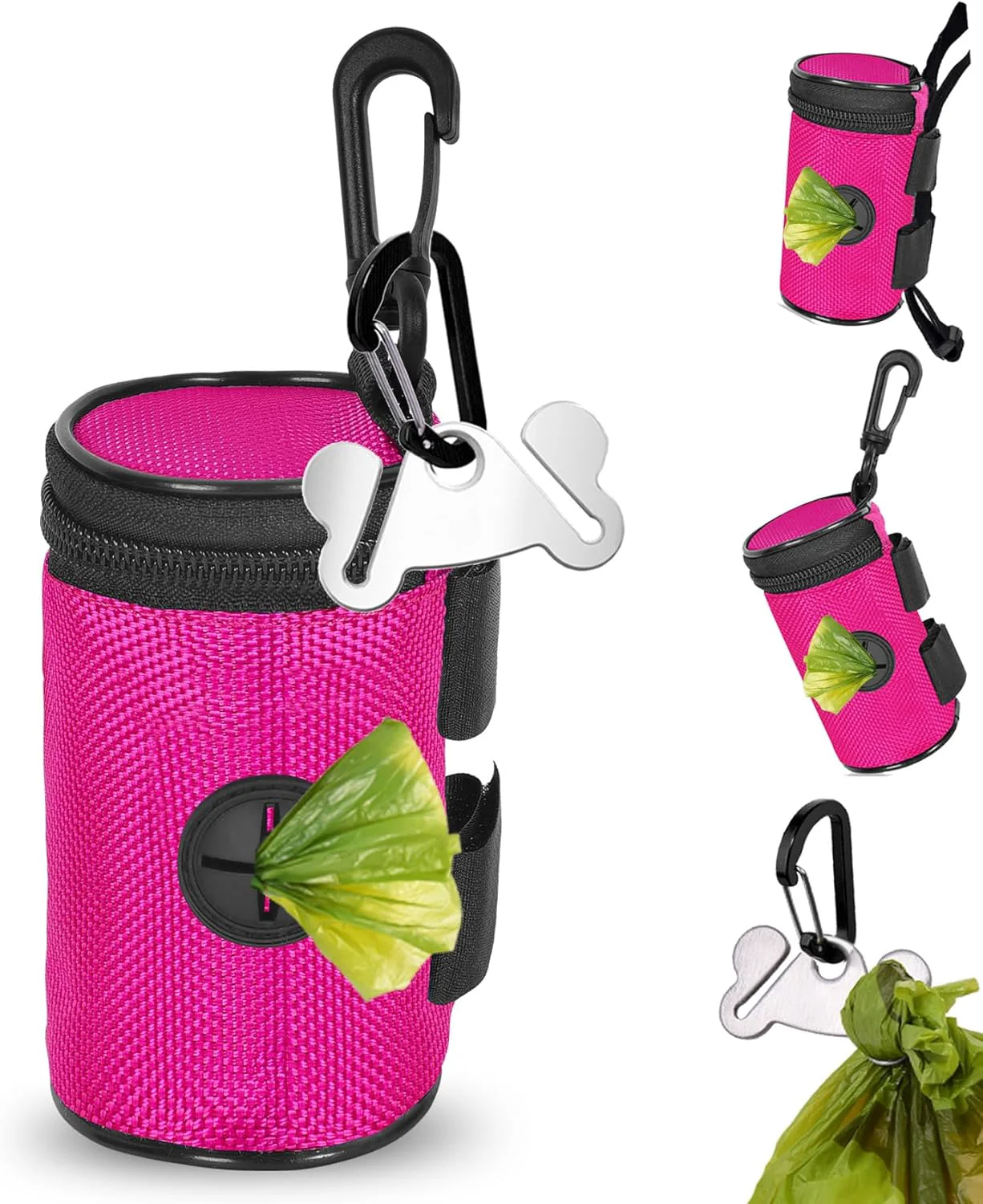 Breathable Dog Poop Bag Holder for Leash Attachment – Waste Bag Dispenser for Leash – Fits Any Dog Leash – Portable Set with Hand Holder Metal Carrier Round Shape Pink Functional