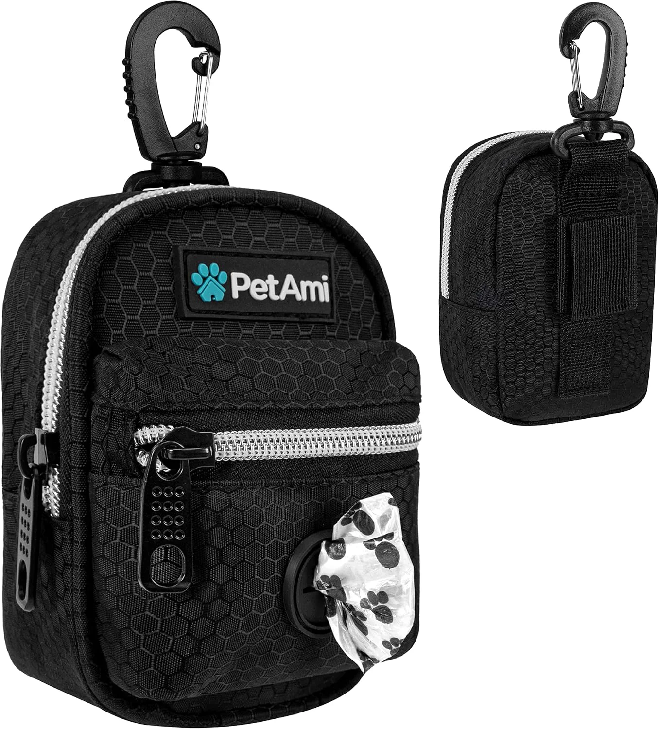 Effective PetAmi Dog Poop Bag Holder for Leash Dog Pet Waste Bag Dispenser For Poop With Clip For Doggie Puppy Walking Accessories Travel Camping Dog Treat Pouch Supplies Must Have With Doggy Bag Roll Black Solid