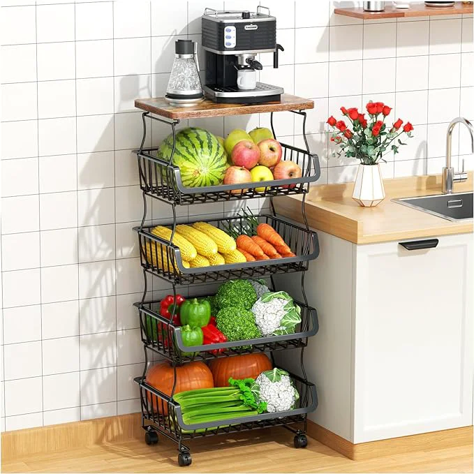Effective Fruit Vegetable Basket for Kitchen 5 Tier Stackable Fruit Vegetable Storage Baskets with Wheels Metal Wire Storage Basket Organizer Baskets for Kitchen Pantry BathroomAbout ThisOverview Comfortable