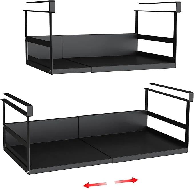 Long-Lasting Expandable Under Cabinet Shelf Organizer with 0.94-Inch Thick Clips Heavy Duty Extendable Under Shelf Storage Basket for Pantry or Laundry Room Black 2 Pack Interior 5.7 H x 8.54 DAbout ThisOverview Modern