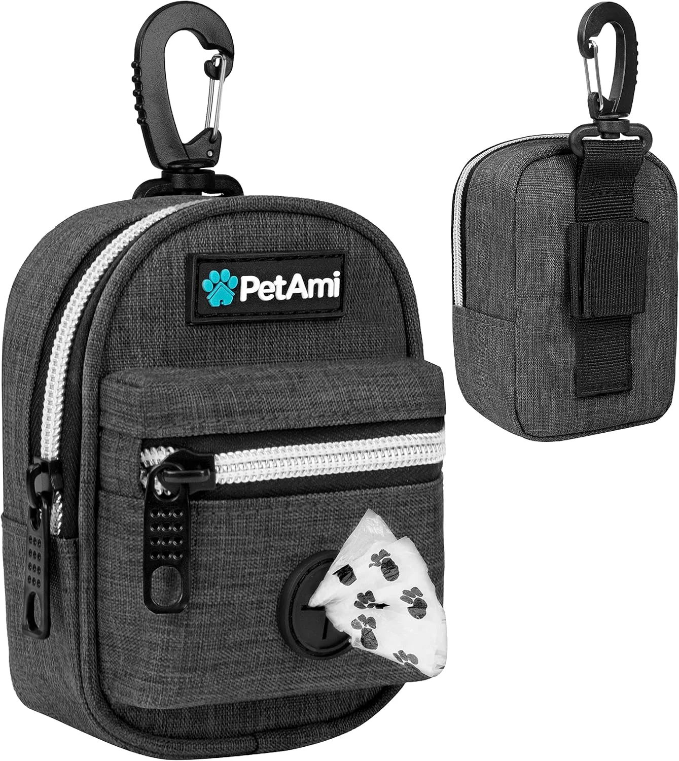 Advanced PetAmi Dog Poop Bag Holder for Leash Dog Pet Waste Bag Dispenser For Poop With Clip Doggy Puppy Walking Accessories Travel Camping Dog Treat Pouch Supplies Must Have With Dog Bag Roll Dark Gray Powerful