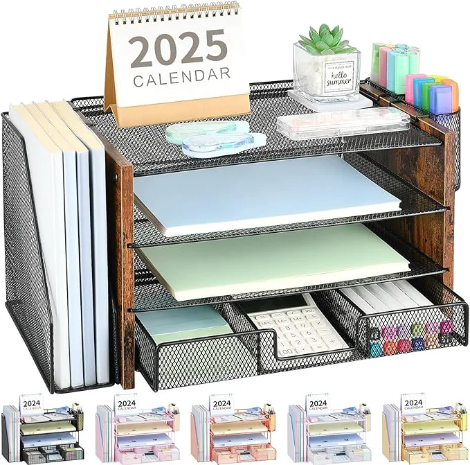 Luxury OPNICE Desk Organizer 4-Tier Desktop File Organizer with Drawer and 2 Pen Holders Office Desk Accessories File Sorters Workspace Organizers for Office Supplies Brown Wood About ThisOverview Recyclable