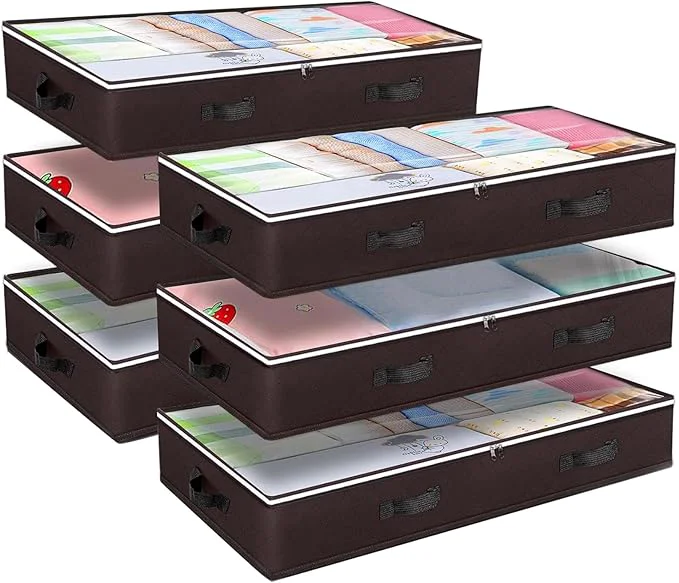 Expertly Made Budding Joy 6 Pack 90L Under bed Storage Containers Organizer Large Capacity Underbed Clothes Storage Bins Organization and Storage Bedroom Foldable Storage Bags with Clear Window BrownAbout ThisOverview Smooth