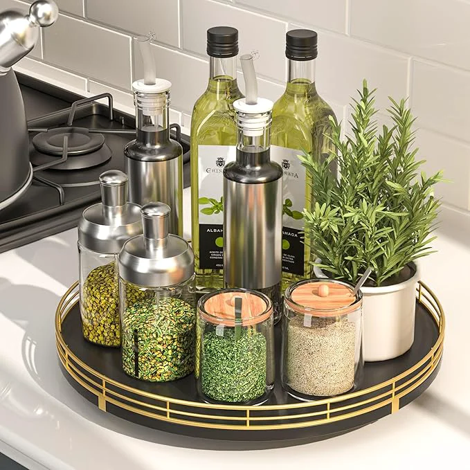 Responsible 12 Oak Wood Lazy Susan Organizer Lazy Susan for Cabinet Dining Table Pantry Wood Turntable Organizer Tray for Coffee Table Kitchen Countertop Spinning Spice Can Organization and Storage Round GoldAbout ThisOverview Quality