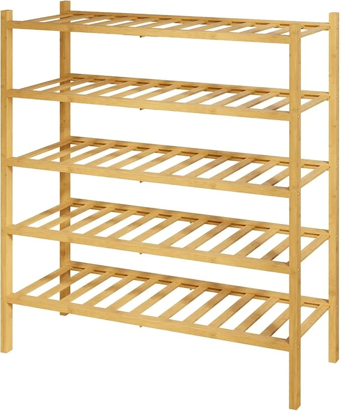 Powerful Kitsure Bamboo Wooden Shoe Rack for Closet – Stackable Shoe Organizer with Modular Structure Space-Saving Shoe Shelf for Entryway Living Room Bedroom 26.8 Wide – 5 Tiers NaturalAbout ThisOverview Reusable