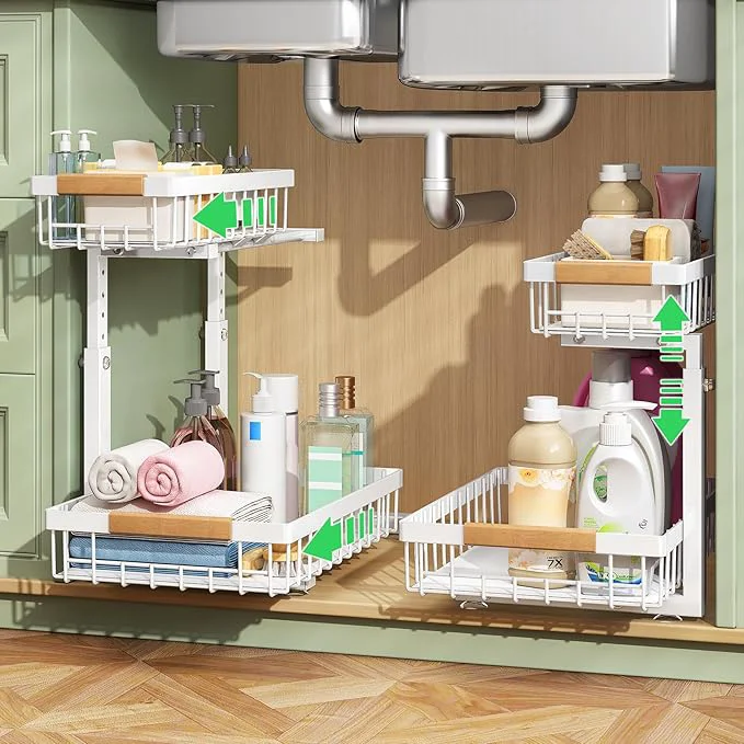 Easy-to-Use Kitstorack Under Sink Organizer 2 Tier Under the Sink Storage Slide out Pull out Cabinet Organizer Shelf Metal Sliding Drawer for Kitchen Bathroom Pantry Closet Organization Rack White 2 PackAbout ThisOverview Contemporary