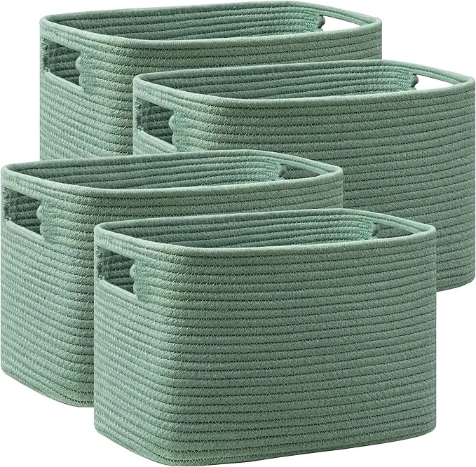 Stylish UBBCARE 4 Pack Storage Baskets for Organizing Shelf Baskets with Handles Woven Storage Baskets for Bookcase Cube Shelf Closet 14.5 L x 9.8 W x 9 H GreenAbout ThisOverview Smooth