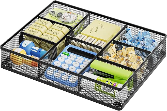 Crafted Marbrasse Desk Drawer Organizer Metal Mesh Drawer Organizer Tray with 5 Adjustable Compartments Desk Organizers and Accessories for Home Office Kitchen Makeup Vanity Black About ThisOverview High-End